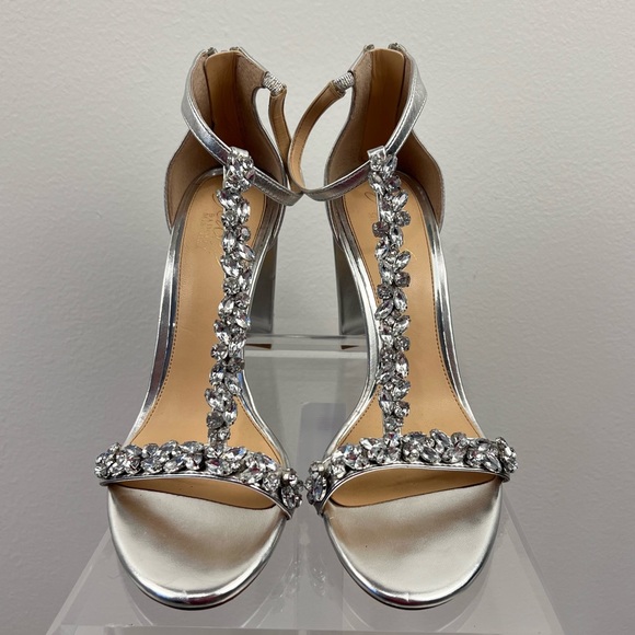 Jewel Badgley Mischka Silver Rhinestone High Heels Size 7.5 - Picture 4 of 16